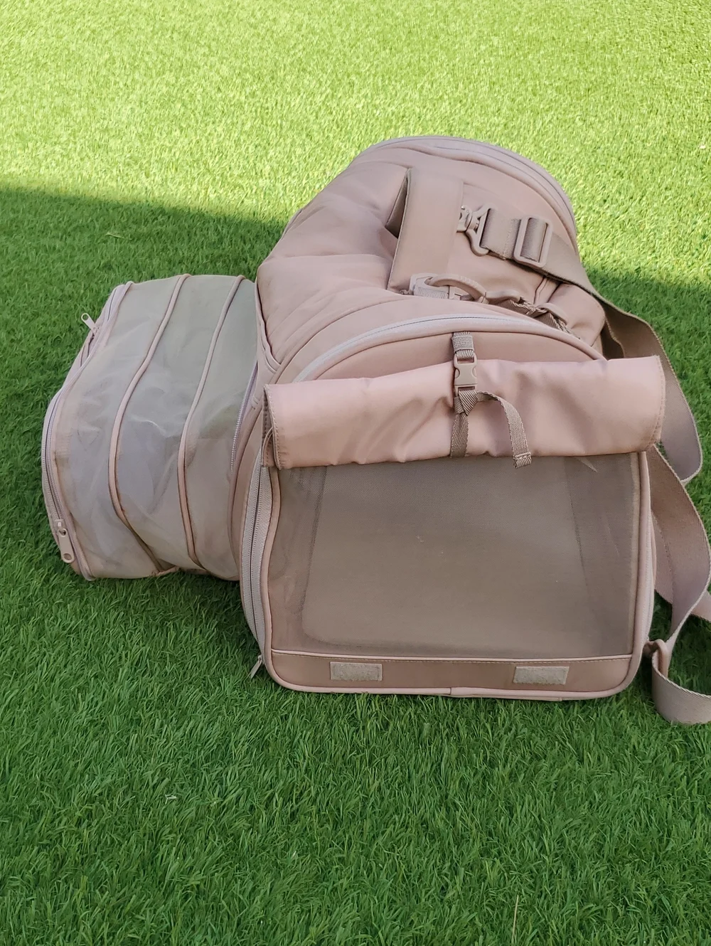 Maxbone All-In-One Travel Pet Carrier - Light Camel/Pink